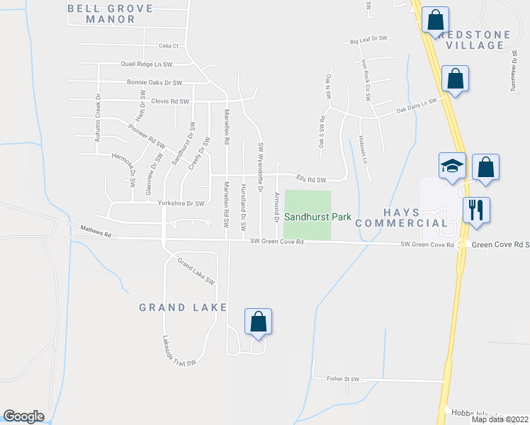 map of restaurants, bars, coffee shops, grocery stores, and more near 14017 Wyandotte Drive Southwest in Huntsville