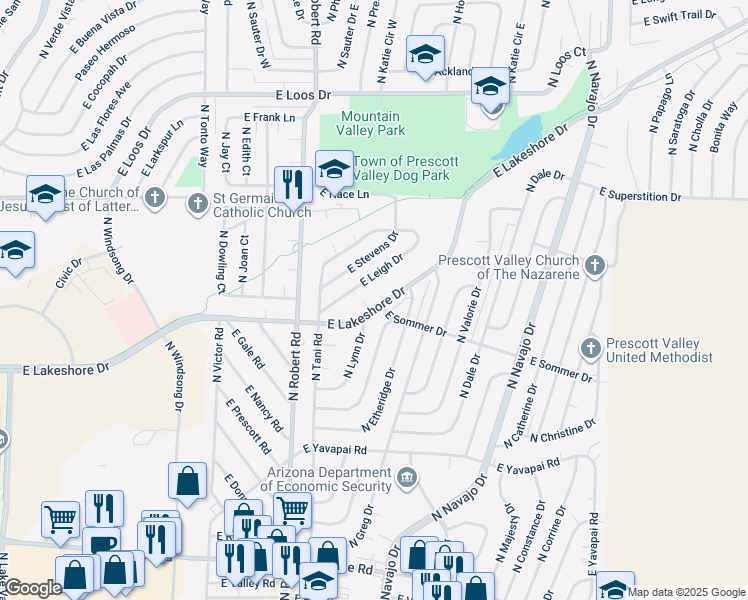 map of restaurants, bars, coffee shops, grocery stores, and more near 8369 East Leigh Drive in Prescott Valley