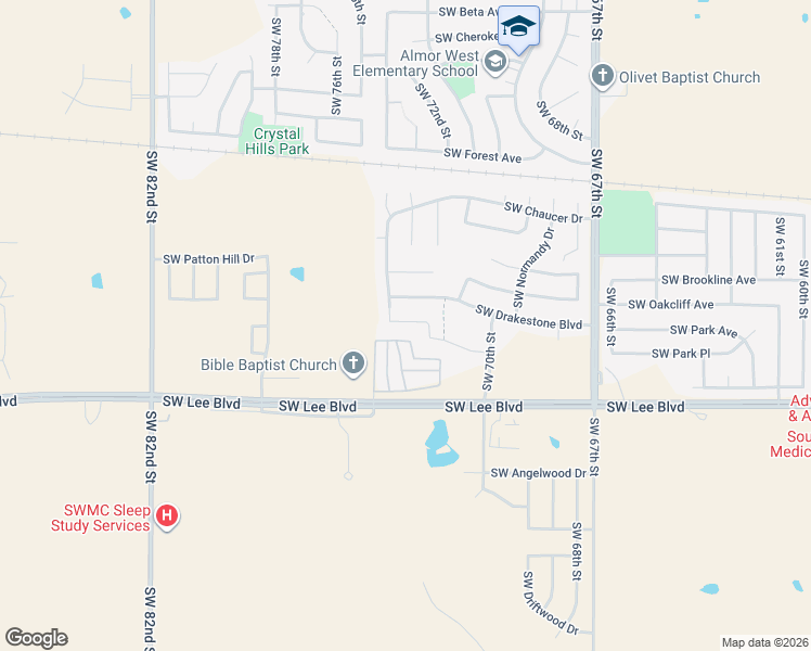 map of restaurants, bars, coffee shops, grocery stores, and more near 7219 Stradford Avenue in Lawton