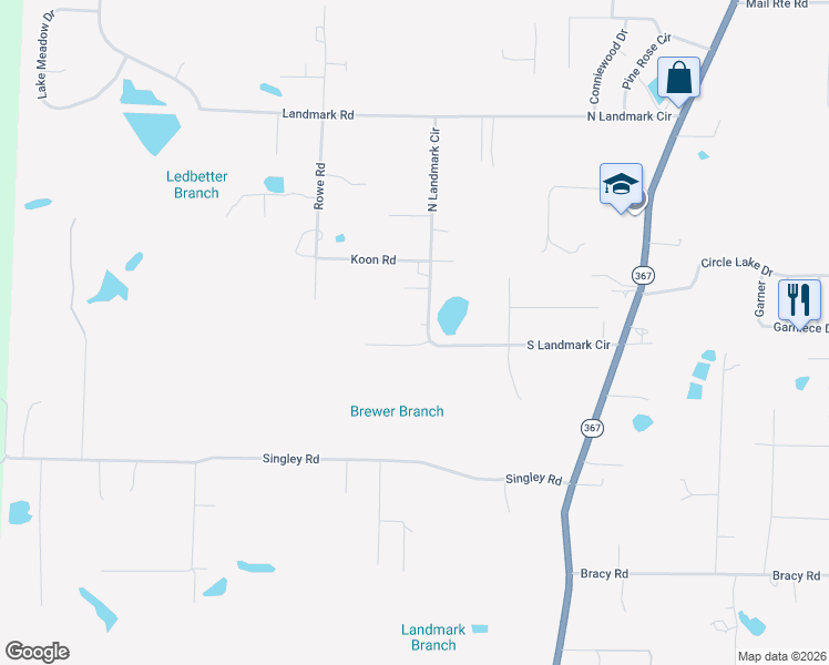 map of restaurants, bars, coffee shops, grocery stores, and more near 5116 South Landmark Circle in Little Rock