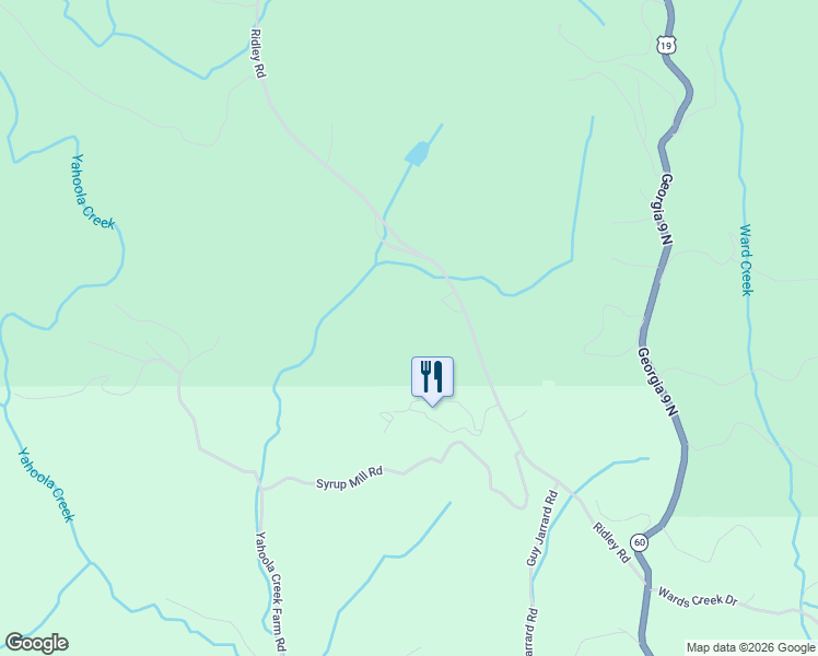 map of restaurants, bars, coffee shops, grocery stores, and more near 795 Ridley Road in Dahlonega