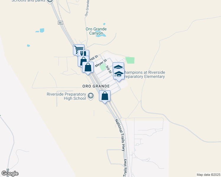 map of restaurants, bars, coffee shops, grocery stores, and more near 15165 State Street in Oro Grande