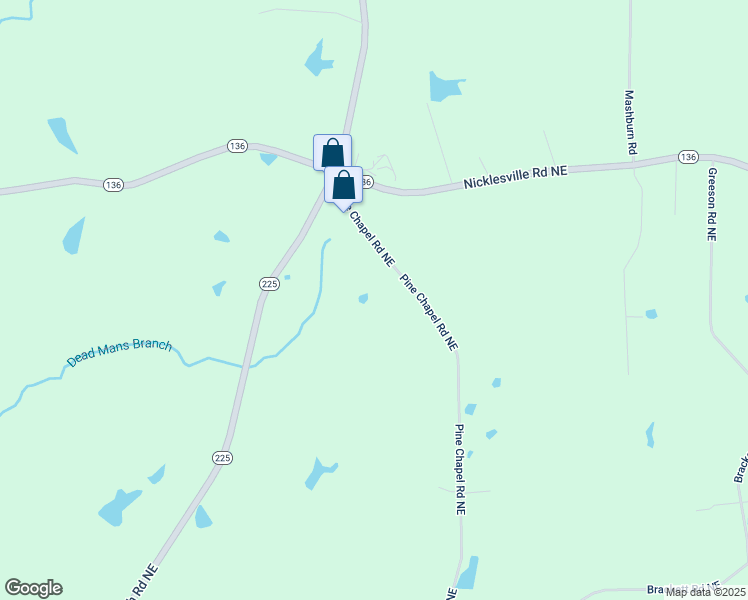 map of restaurants, bars, coffee shops, grocery stores, and more near 2895 Pine Chapel Road Northeast in Resaca