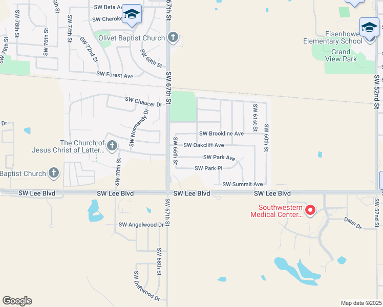 map of restaurants, bars, coffee shops, grocery stores, and more near 6507 Southwest Oakcliff Avenue in Lawton