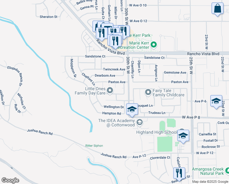 map of restaurants, bars, coffee shops, grocery stores, and more near 3101 Crowne Drive in Palmdale