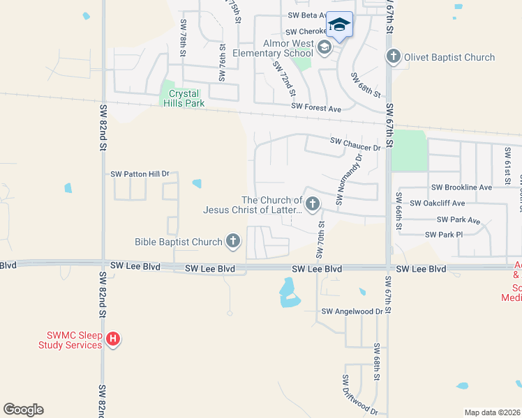 map of restaurants, bars, coffee shops, grocery stores, and more near 7219 Stradford Avenue in Lawton