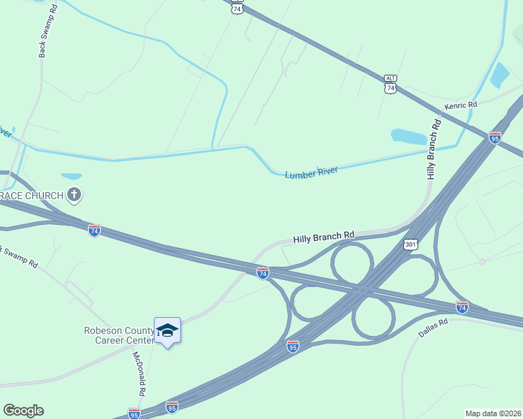 map of restaurants, bars, coffee shops, grocery stores, and more near 856 Hilly Branch Road in Lumberton
