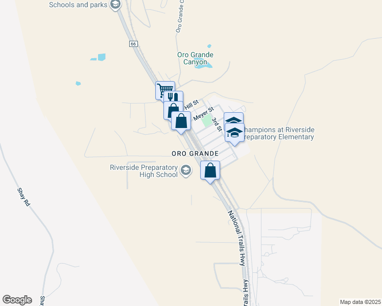 map of restaurants, bars, coffee shops, grocery stores, and more near 19140 National Trails Highway in San Bernardino County