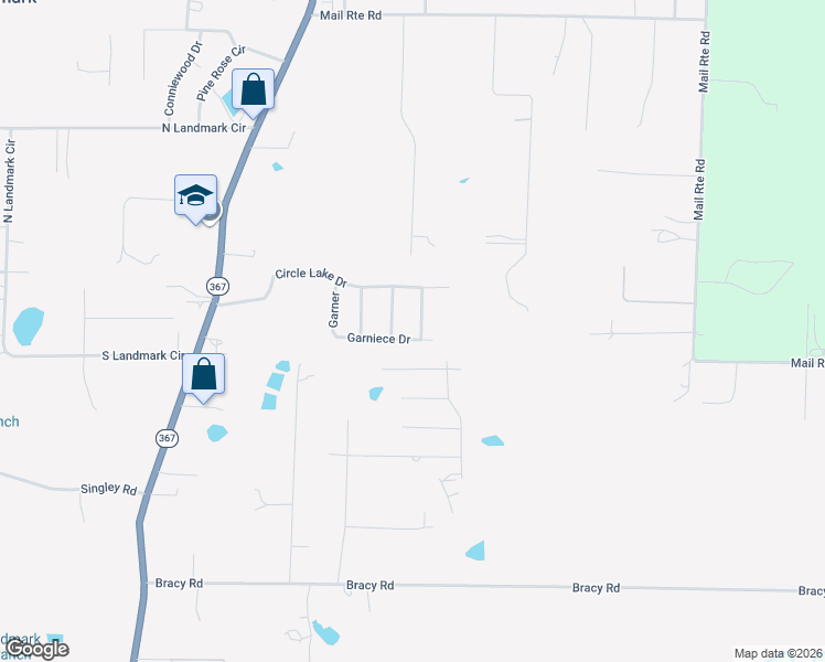 map of restaurants, bars, coffee shops, grocery stores, and more near 16714 Berniece Drive in Little Rock