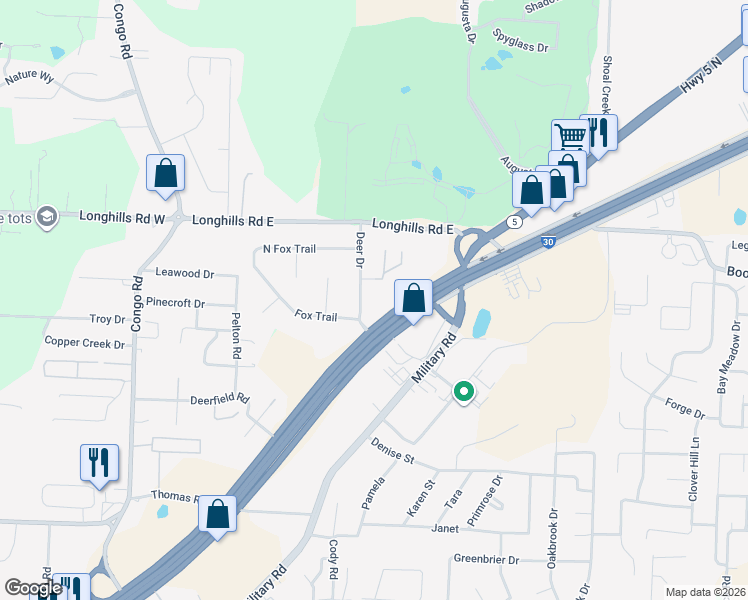 map of restaurants, bars, coffee shops, grocery stores, and more near 19200 Interstate 30 in Benton