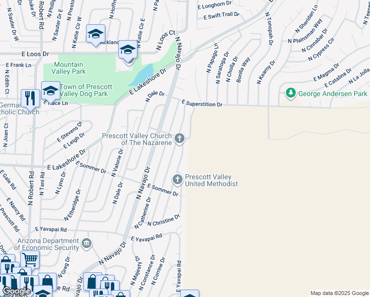map of restaurants, bars, coffee shops, grocery stores, and more near 3765 North Zircon Drive in Prescott Valley