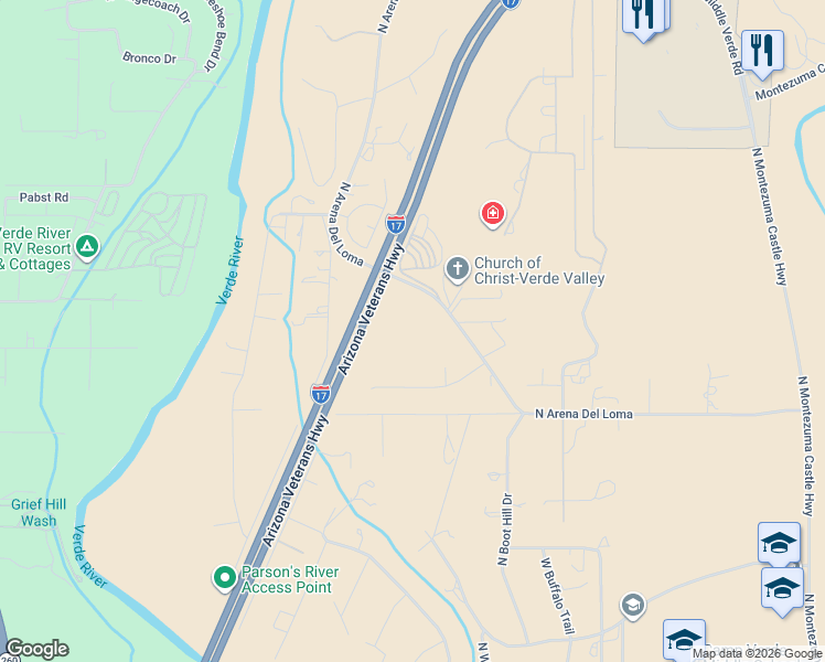 map of restaurants, bars, coffee shops, grocery stores, and more near 2000 North Arena Del Loma in Camp Verde