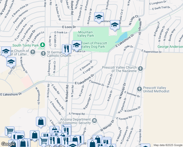map of restaurants, bars, coffee shops, grocery stores, and more near 8448 East Lakeshore Drive in Prescott Valley
