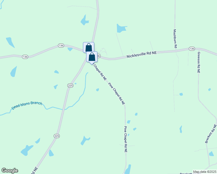 map of restaurants, bars, coffee shops, grocery stores, and more near 2936 Pine Chapel Road Northeast in Resaca