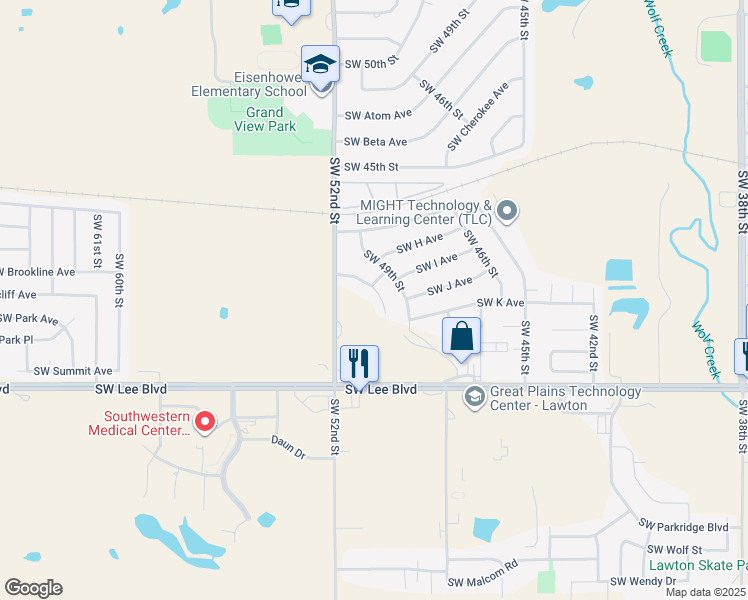 map of restaurants, bars, coffee shops, grocery stores, and more near 819 Southwest 50th Street in Lawton