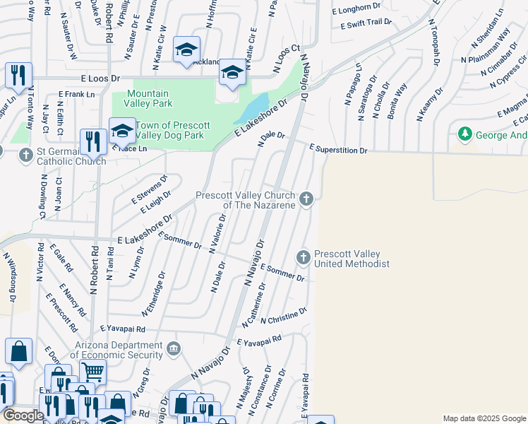 map of restaurants, bars, coffee shops, grocery stores, and more near 3766 North Navajo Drive in Prescott Valley