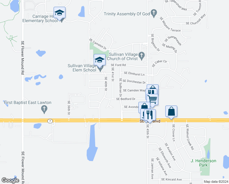 map of restaurants, bars, coffee shops, grocery stores, and more near 734 Southeast 41st Street in Lawton