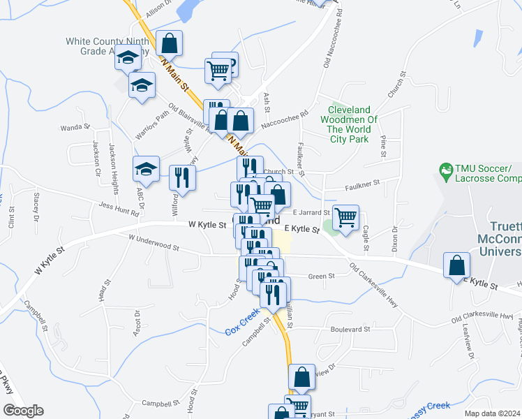 map of restaurants, bars, coffee shops, grocery stores, and more near 5 East Jarrard Street in Cleveland