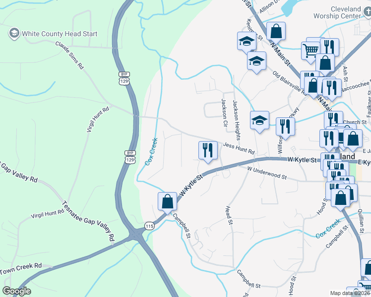 map of restaurants, bars, coffee shops, grocery stores, and more near 95 Stacey Drive in Cleveland