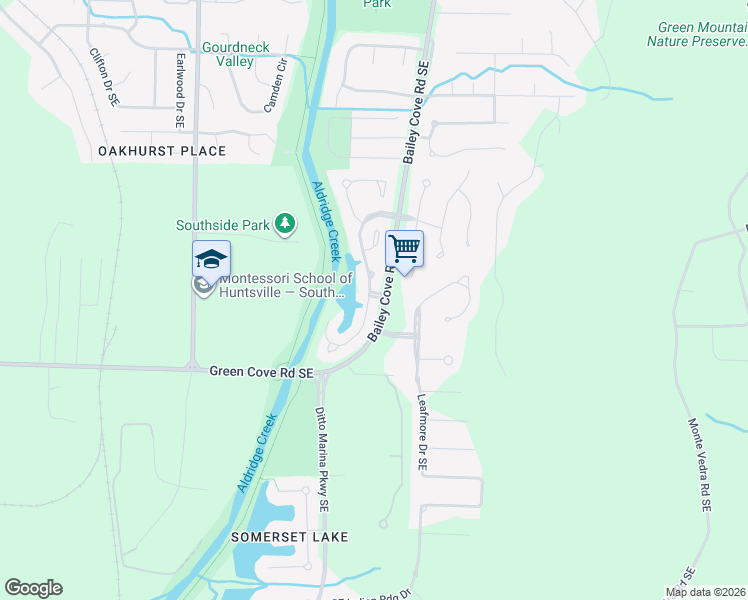 map of restaurants, bars, coffee shops, grocery stores, and more near 15038 Ashmont Boulevard Southeast in Huntsville