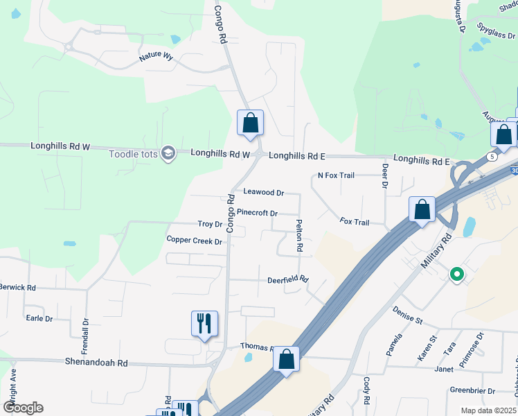 map of restaurants, bars, coffee shops, grocery stores, and more near 1616 Pinecroft Drive in Benton