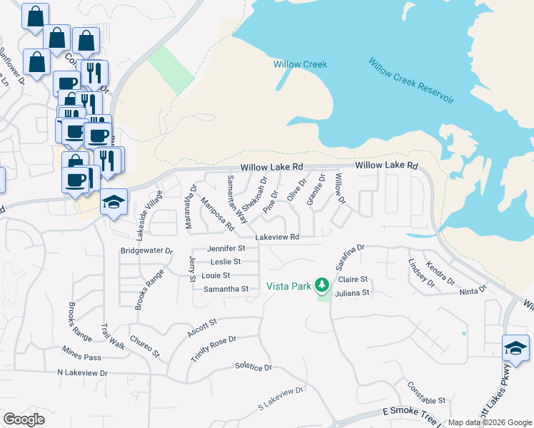 map of restaurants, bars, coffee shops, grocery stores, and more near 3055 Timber Line Road in Prescott