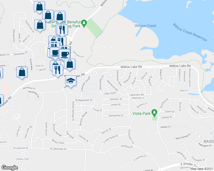 map of restaurants, bars, coffee shops, grocery stores, and more near 3171 Shiloh Rd in Prescott