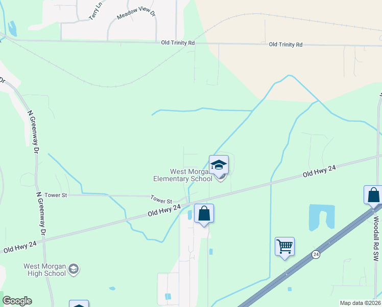 map of restaurants, bars, coffee shops, grocery stores, and more near 126 Owensby Way in Trinity