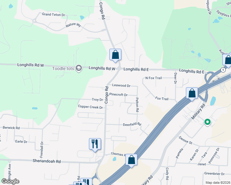 map of restaurants, bars, coffee shops, grocery stores, and more near 1616 Pinecroft Drive in Benton