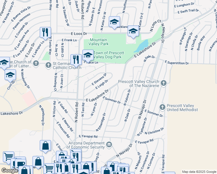 map of restaurants, bars, coffee shops, grocery stores, and more near 8448 East Lakeshore Drive in Prescott Valley