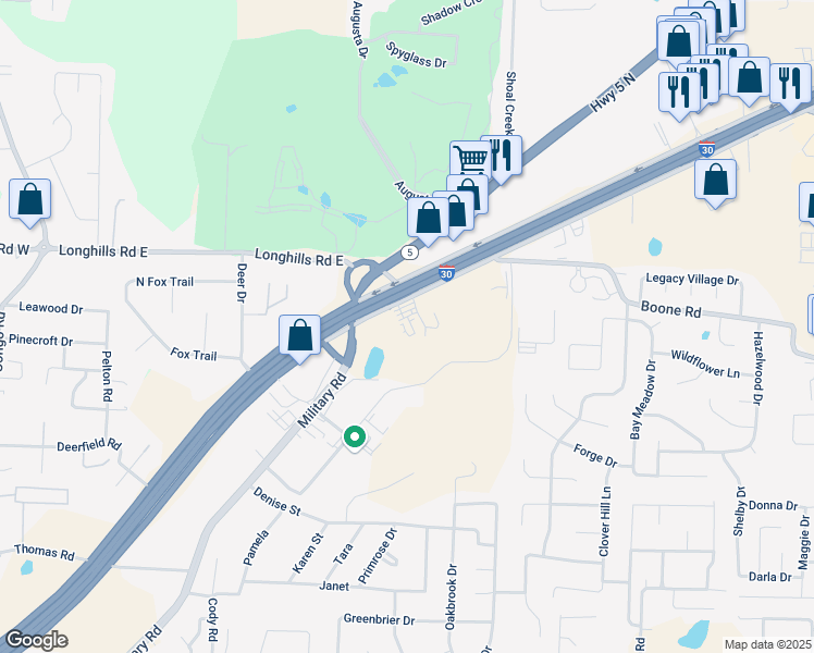 map of restaurants, bars, coffee shops, grocery stores, and more near 19503 Interstate 30 in Benton