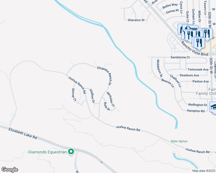 map of restaurants, bars, coffee shops, grocery stores, and more near 39635 Nicholas Court in Palmdale