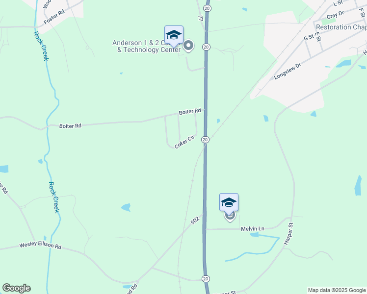 map of restaurants, bars, coffee shops, grocery stores, and more near 11 Coker Circle in Williamston