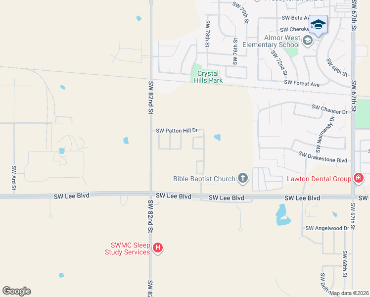 map of restaurants, bars, coffee shops, grocery stores, and more near 918 Southwest 79th Street in Lawton