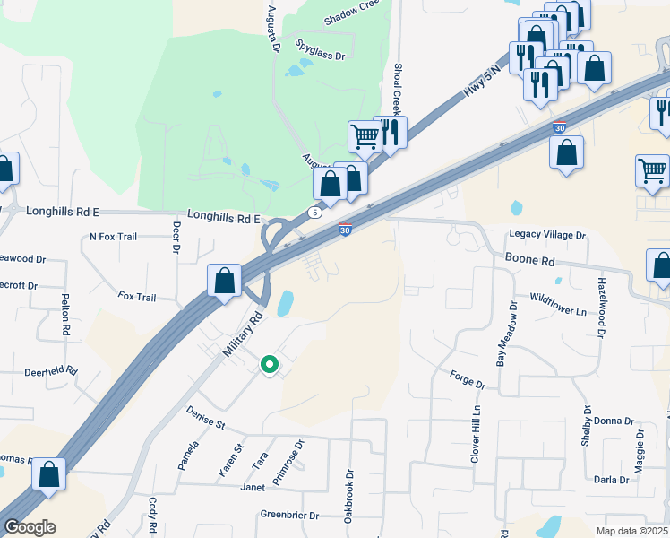 map of restaurants, bars, coffee shops, grocery stores, and more near 19503 Interstate 30 in Benton