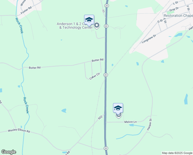 map of restaurants, bars, coffee shops, grocery stores, and more near 11 Coker Circle in Williamston