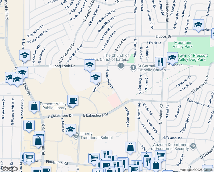 map of restaurants, bars, coffee shops, grocery stores, and more near 7711 Loos Dr in Prescott Valley