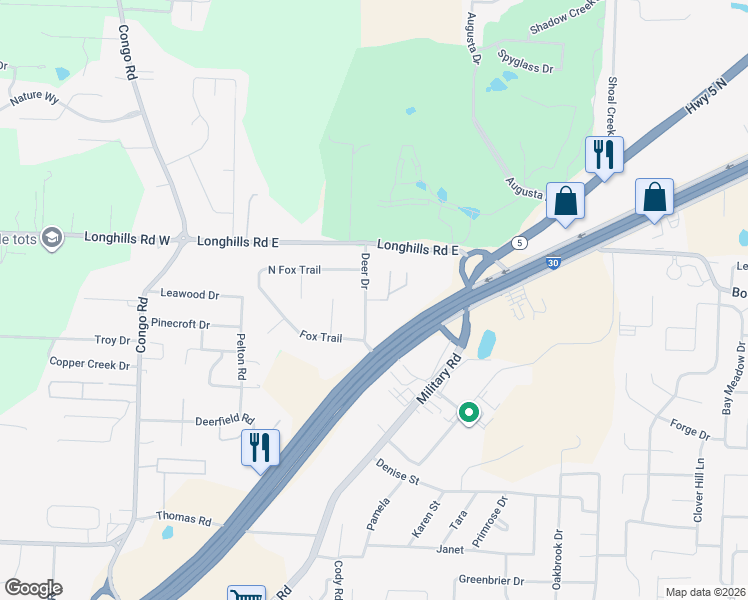 map of restaurants, bars, coffee shops, grocery stores, and more near 19200 Interstate 30 in Benton