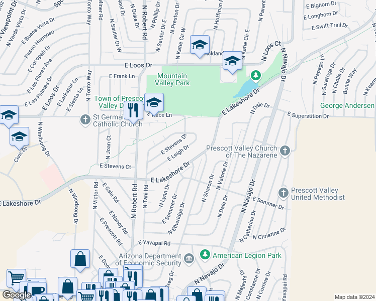 map of restaurants, bars, coffee shops, grocery stores, and more near 8448 East Lakeshore Drive in Prescott Valley