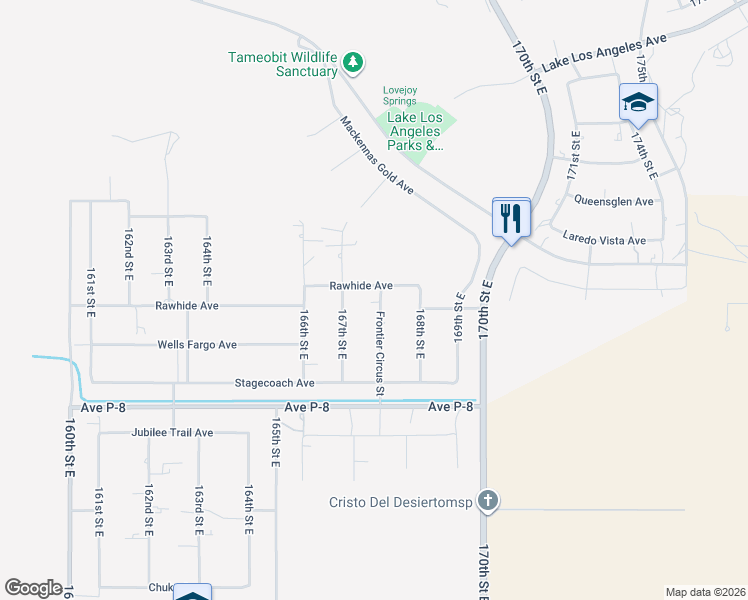 map of restaurants, bars, coffee shops, grocery stores, and more near 39457 Frontier Circus Street in Palmdale