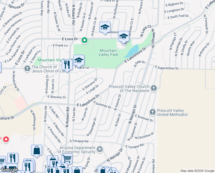 map of restaurants, bars, coffee shops, grocery stores, and more near 8536 East Lakeshore Drive in Prescott Valley