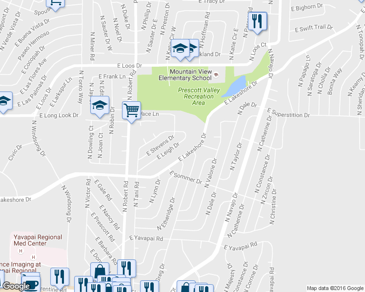 map of restaurants, bars, coffee shops, grocery stores, and more near 8435 East Stevens Drive in Prescott Valley