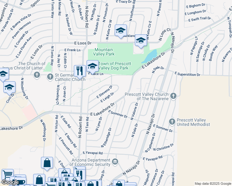 map of restaurants, bars, coffee shops, grocery stores, and more near 8485 East Leigh Drive in Prescott Valley