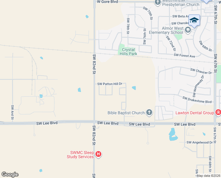 map of restaurants, bars, coffee shops, grocery stores, and more near 901 Southwest 79th Street in Lawton