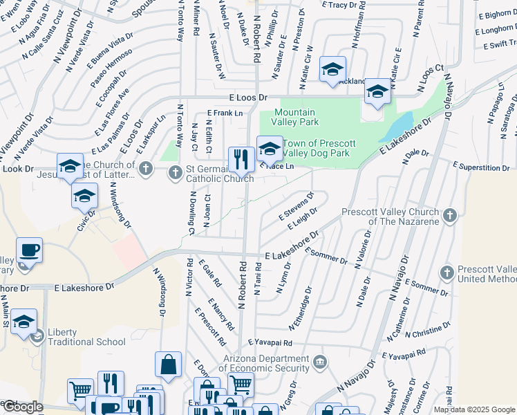 map of restaurants, bars, coffee shops, grocery stores, and more near 3832 Vickie Court in Prescott Valley