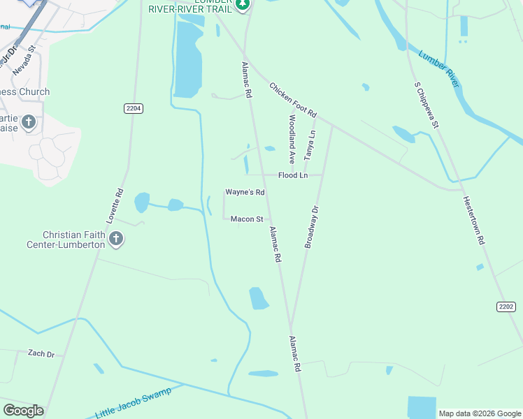 map of restaurants, bars, coffee shops, grocery stores, and more near 47 Wayne's Road in Lumberton