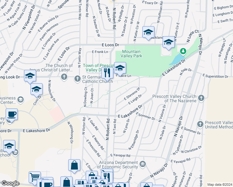map of restaurants, bars, coffee shops, grocery stores, and more near 3832 Vickie Court in Prescott Valley