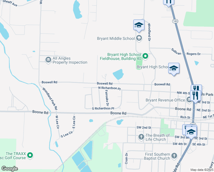 map of restaurants, bars, coffee shops, grocery stores, and more near 1100 North Richardson Place in Bryant