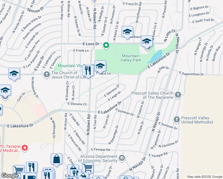 map of restaurants, bars, coffee shops, grocery stores, and more near 3871 North Tani Road in Prescott Valley
