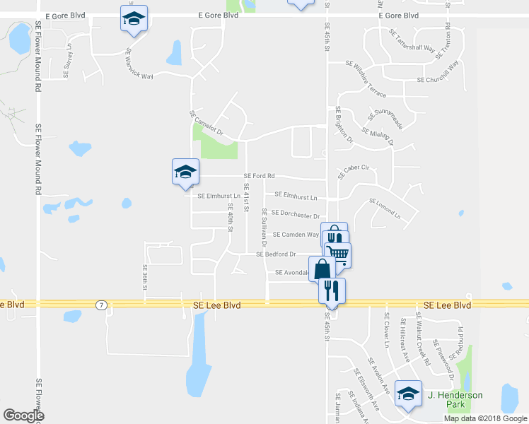 map of restaurants, bars, coffee shops, grocery stores, and more near 900 Southeast Sullivan Drive in Lawton